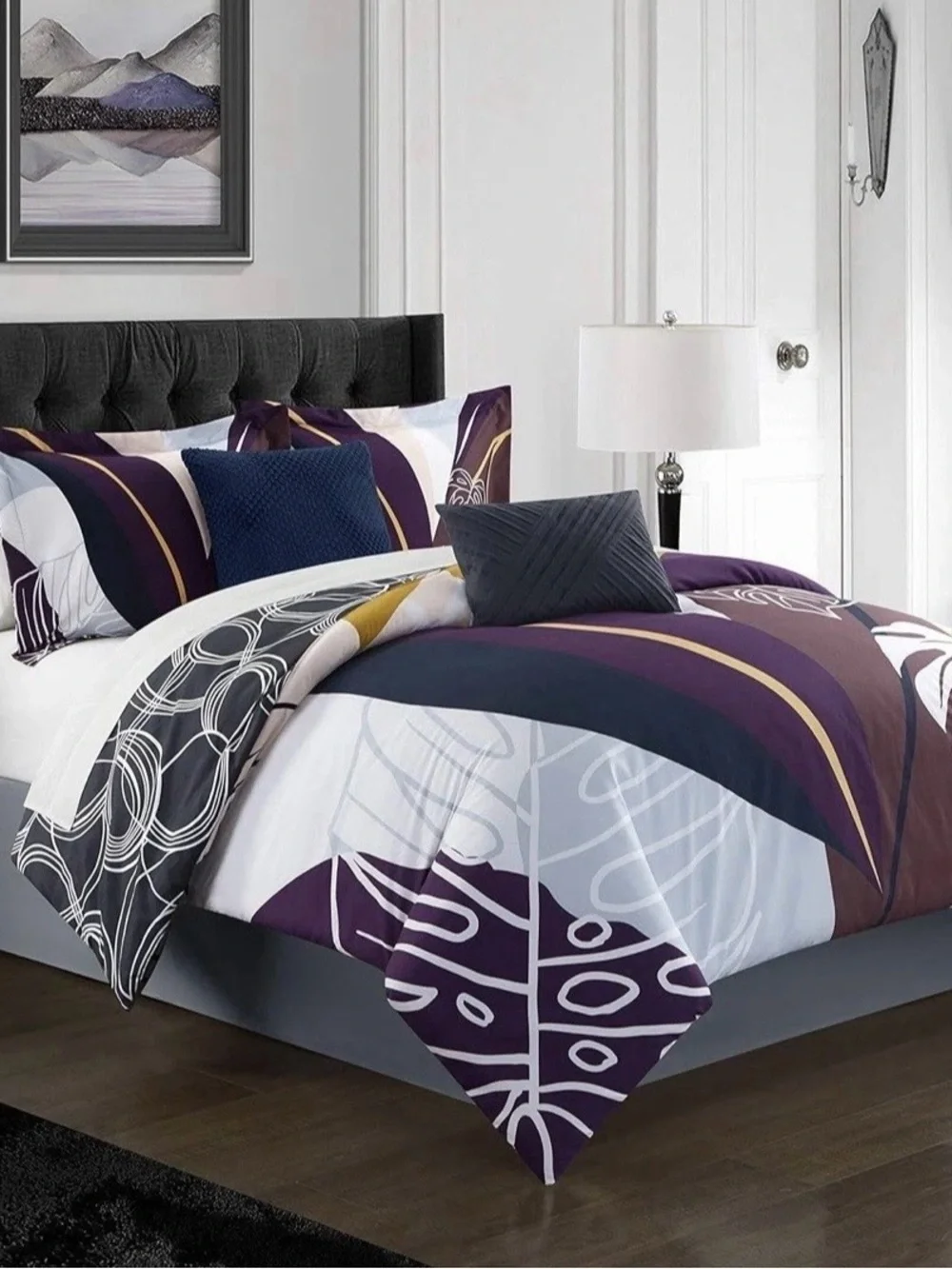 Chic Home King Size 5pc Modern  Tropical Leaf Comforter Set in Deep Purple